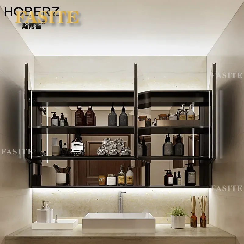 For Bathroom Aluminum Smart Mirror Cabinet Double Sided Mirror Doors Luminous Moisture Proof Wall Mounted Storage Furniture