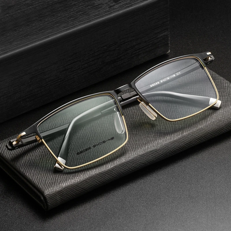 Retro Men Square Business Titanium Alloy Anti Blue Computer Glasses Optical Spectacle Frame Spring Hinge Prescription Eyewear