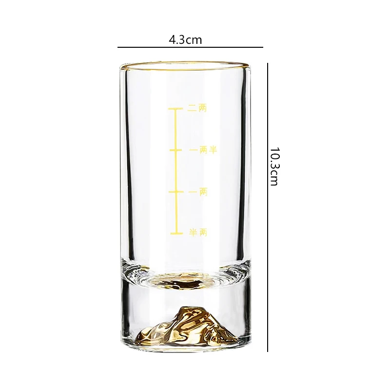 6pcs Set 3.4oz 100ml Classic Brandy Glasses Thick Bottomed Golden Mountain Glass Transparent Liquor Cup with Golden Scale Line