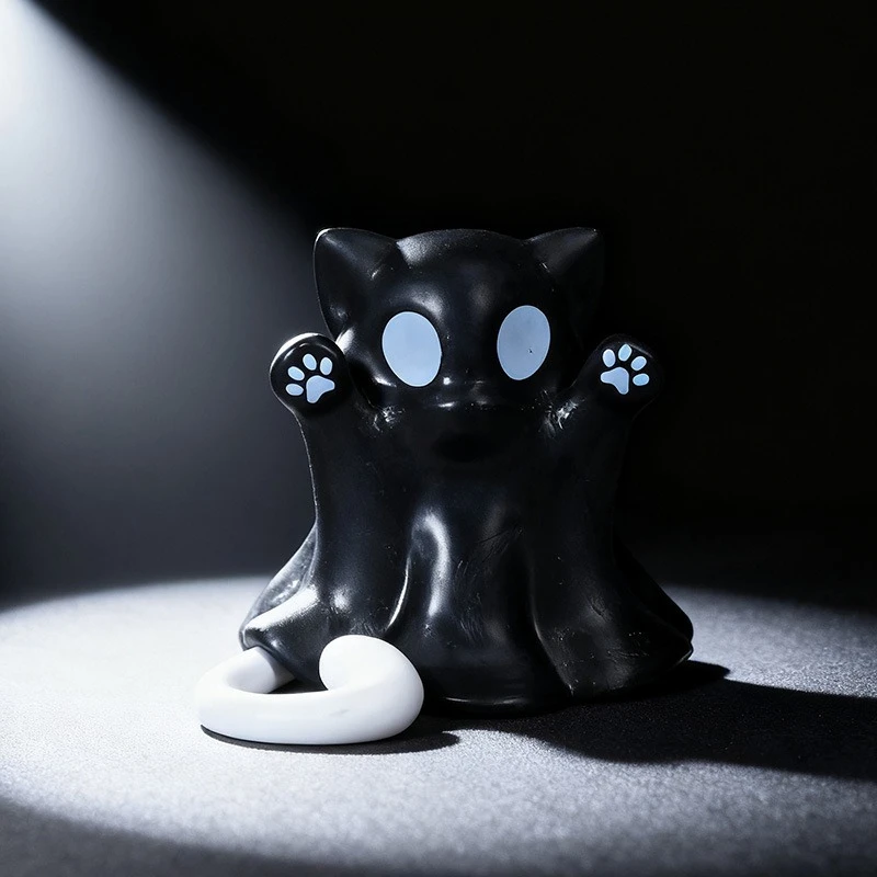 لطيف القط الصغير شبح تمثال مخيف الراتنج شبح تمثال لطيف شبح الحلي مثالية للداخلية والشرفة هالوين ديكور منضدية #4