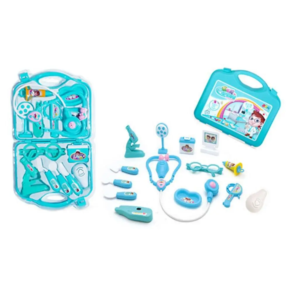 15 STKS Roze Blauw kinderen Familie Arts Set Stethoscoop Mini Apparatuur Draagbare Geneeskunde Doos Speelgoed Accessoires Plastic