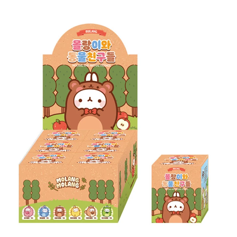 Molang Animal serie de conejos caja ciega juguetes muñeca Linda figura de acción de Anime adornos figuritas muñecas escritorio decoración del hogar coleccionable