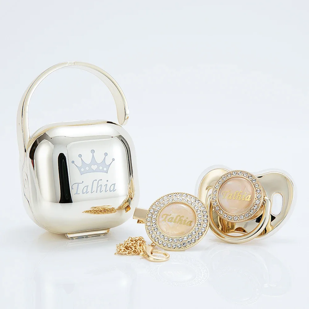 MIYOCAR custom made Metallic gold bling pacifier and clip pacifier box set BPA free dummy Luxury