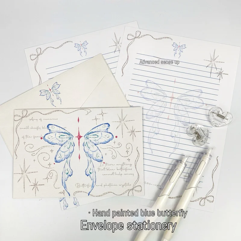 New Blue Butterfly Envelope Letter Package Creative Blessing Commemorative Gift Handwritten Creative Message Letter