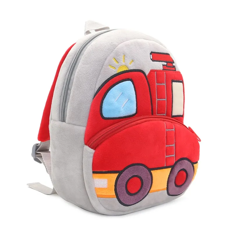 Red Fire Fighting Truck School Backpacks for Kindergarten Children Cool Boys School Bags Cartoon Bulldozer Crane Excavator Bag