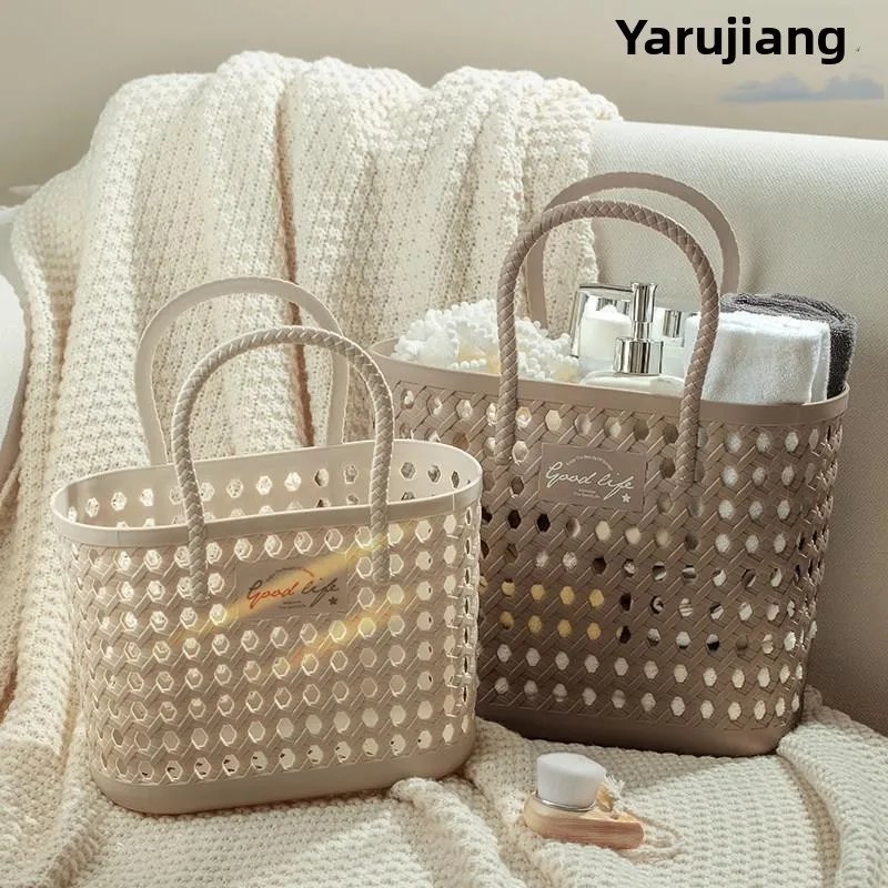 

Wicker Bath Basket Handheld Storage Basket for Student Dormitory Toiletries Washing Vegetable Snack Small Basket Weaving