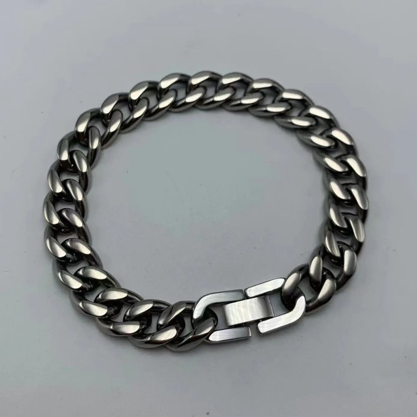 Ultra Light Men TA1 Pure Titanium 9.5mm Anti-allergy Women Miami Cuban Chain Bracelet Curb Good Polished Strong Links Bracelet