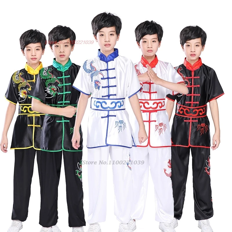 2025 chinese children wushu tai chi uniform wushu kung fu suit martial arts national dragon embroidery training exercise set