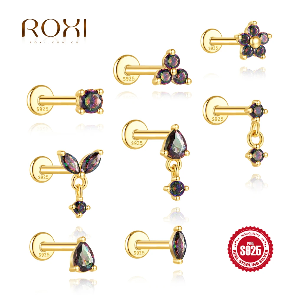 

ROXI 925 Sterling Silver Flower/Horse Eye/Tassel Rainbow Quartz Earrings For Women 18K Gold Palta Piercing Party Wedding Jewelry