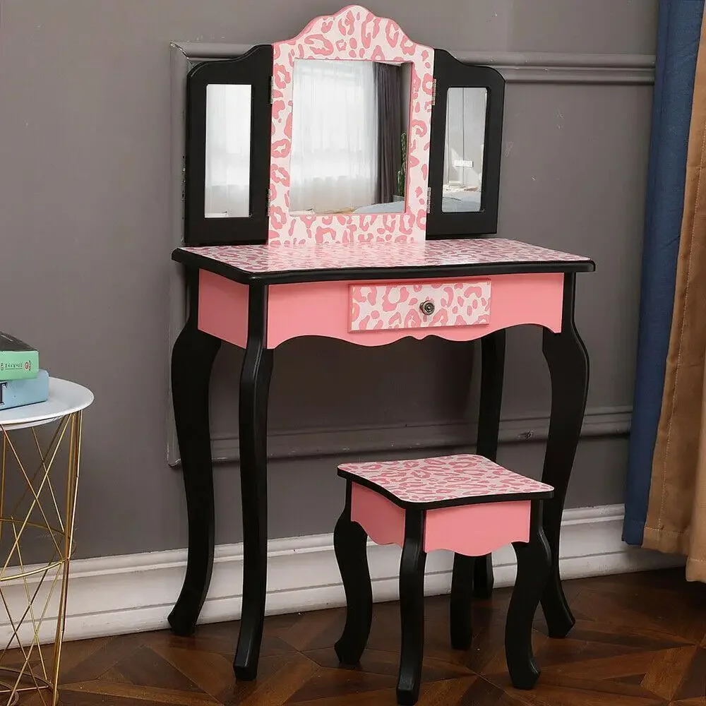 

Kids Vanity Table Set Makeup Dressing Table Gifts For Girls Stool Mirror Pink