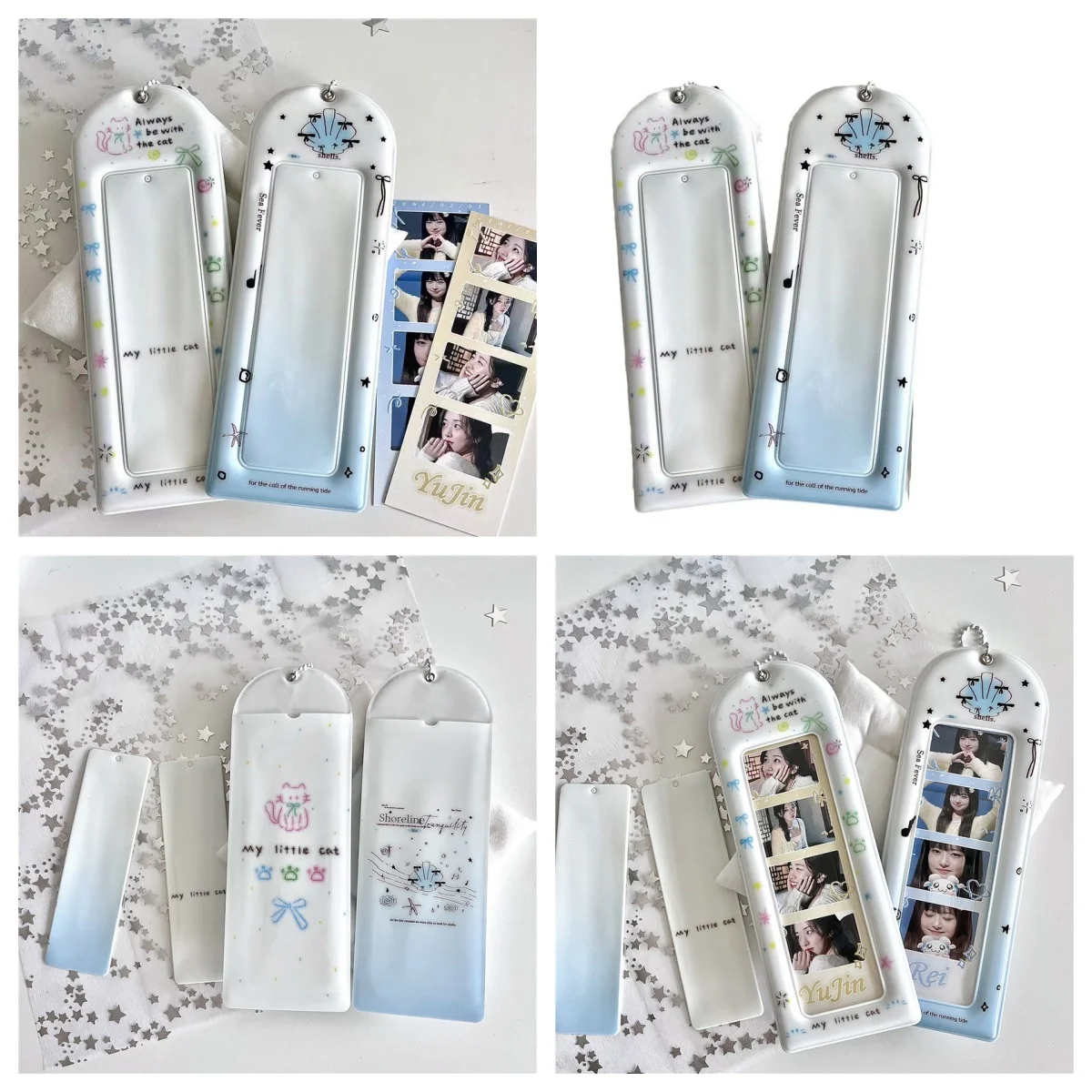 Butterfly Knot Cat Original Life Four-Panel PVC Card Holder Star Chasing Bookmark Card Wallet Photo Campus Card Storage Pendant