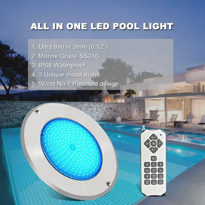 HOTOOK-luces LED subacuáticas para piscina, lámpara plana delgada de acero inoxidable, IP68, 24V, RGB, 12 V, CA, patentada