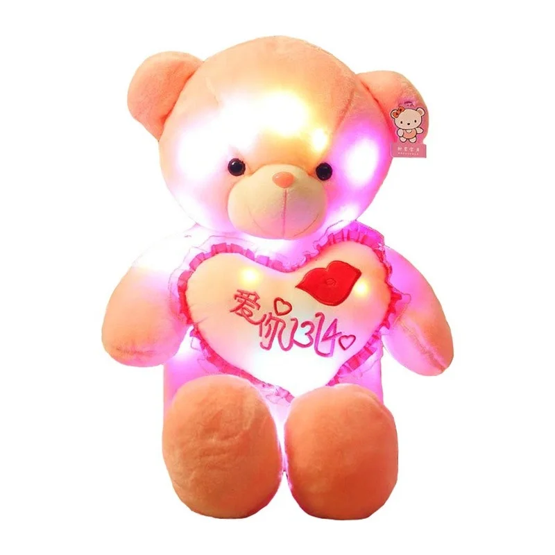 Luminous Plush Bear Stuffed Animals Teddy Bear Pink Hug Fluffy Bear Colorful Music Luminous Creative Birthday Gift Fluffy Toy