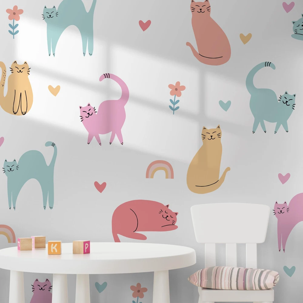 Cartoon Cute Cat Wall Stickers for Nursery Kid Room Stickers Peel and Stick Wall Art Home Decor Living Room Bedroom Murals