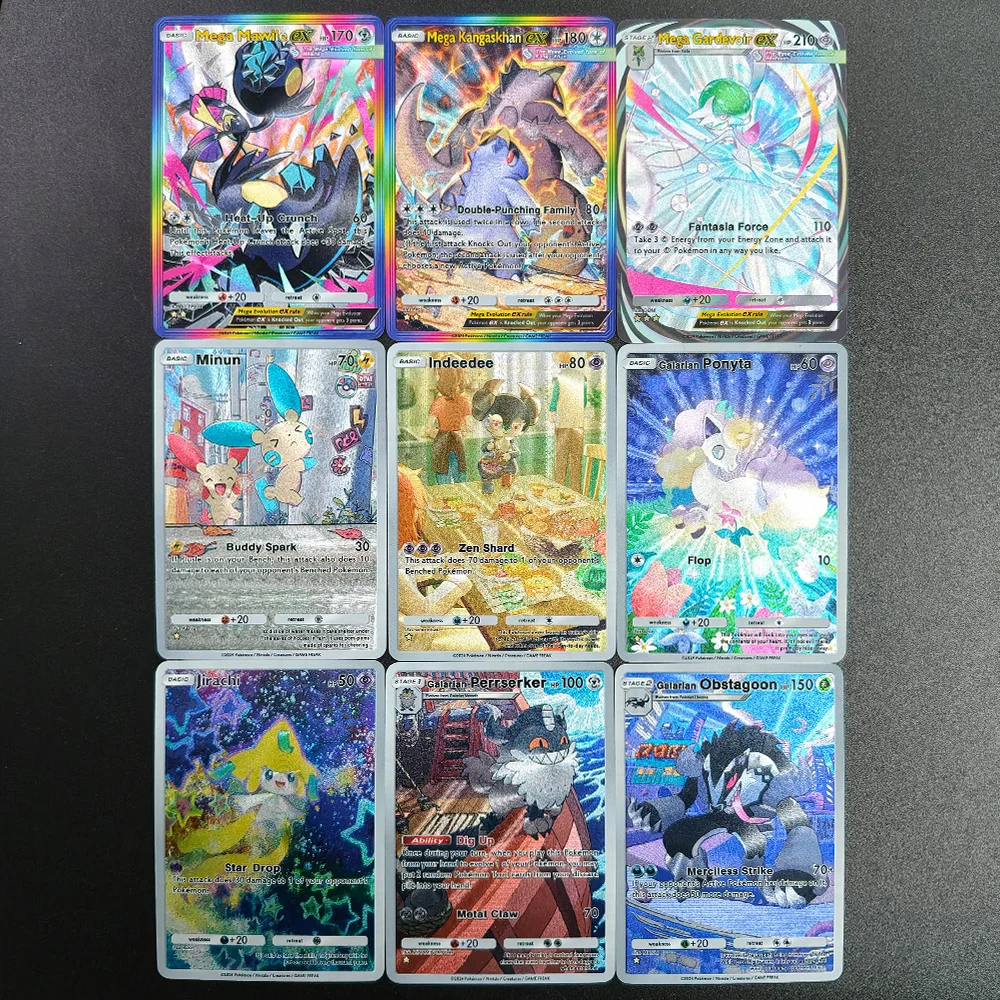 9 Tarjetas Coleccionables TCG Hechas a Mano en Inglés, Fantastical Parade, Minun, Ponyta, Indeedee, Jirachi, Mega Gardevoir, Mawile, Tarjetas con Textura Brillante
