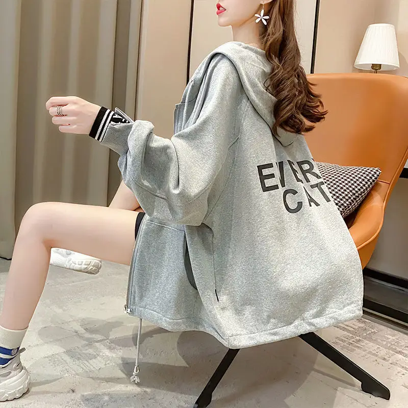 Letter Top Printing Hooded Text Woman Clothing Full Zip Up Women's Sweatshirt with Zipper Y 2k Vintage Hoodies Korean Fashion M