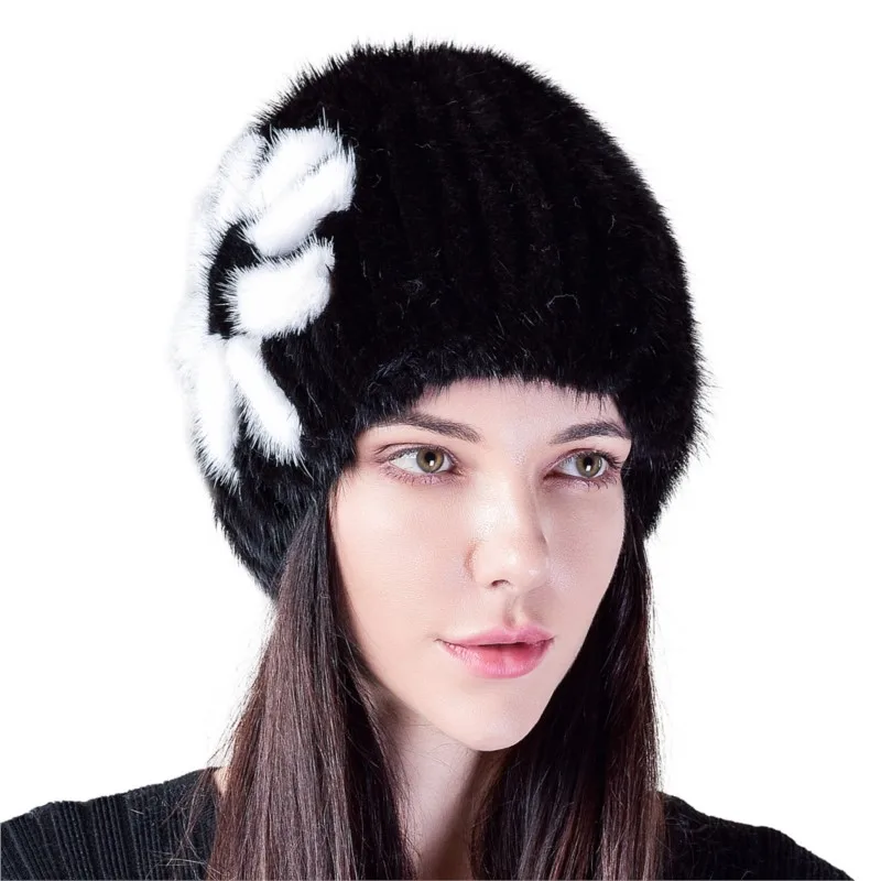 Warm women's double-sided wool woven fur hat and versatile elastic melon rind small round cap