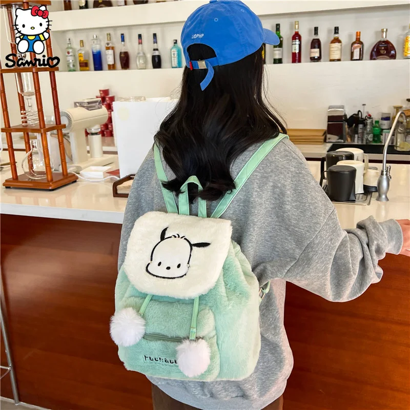 Mochila peluda de Anime Sanrio Kuromi, bolso escolar de felpa de Hello Kitty, bolso de estudiante My Melody, bolso de mano para niñas, juguetes para