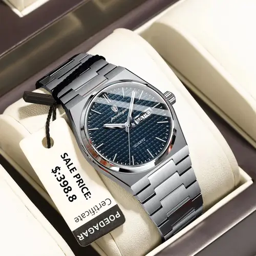 Imagen 1 del producto POEDAGAR, relojes de cuarzo de lujo para hombres de negocios, fecha, semana, reloj de acero inoxidable para hombre, reloj de pulsera luminoso resistente al agua a la moda para hombres + caja