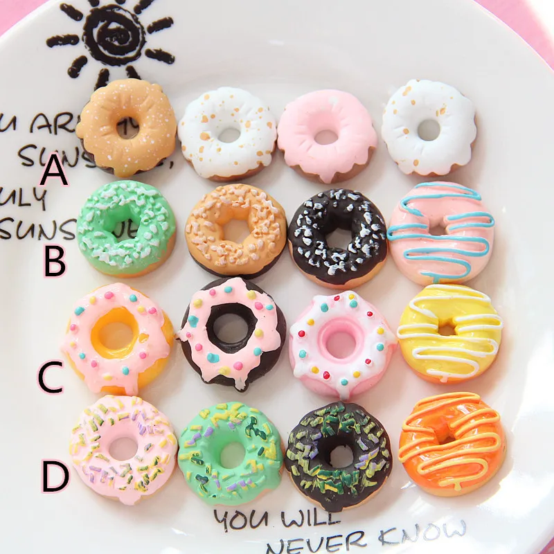 20Pcs Simulation Donuts Flatback Resin Cabochon Kawaii Miniature Fake Food DIY Phone Case Decoration Scrapbooking Craft Supply