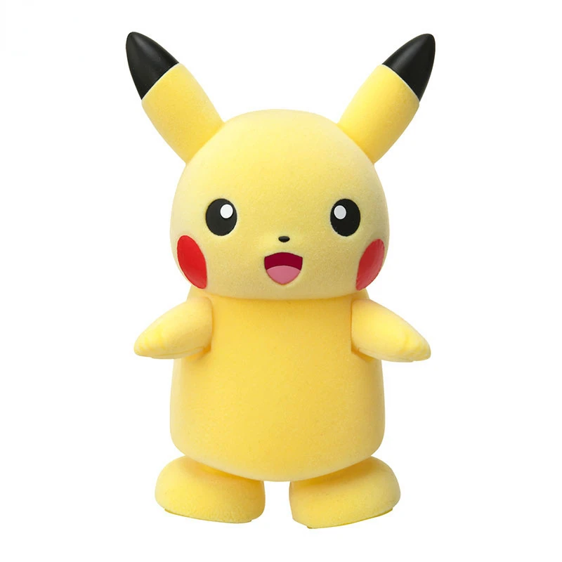 

Takara Tomy Pikachu Figure Anime Cartoon Pokemon Kawaii Happy Flocking Doll Model Pocket Monster Toys for Children Birthday Gift