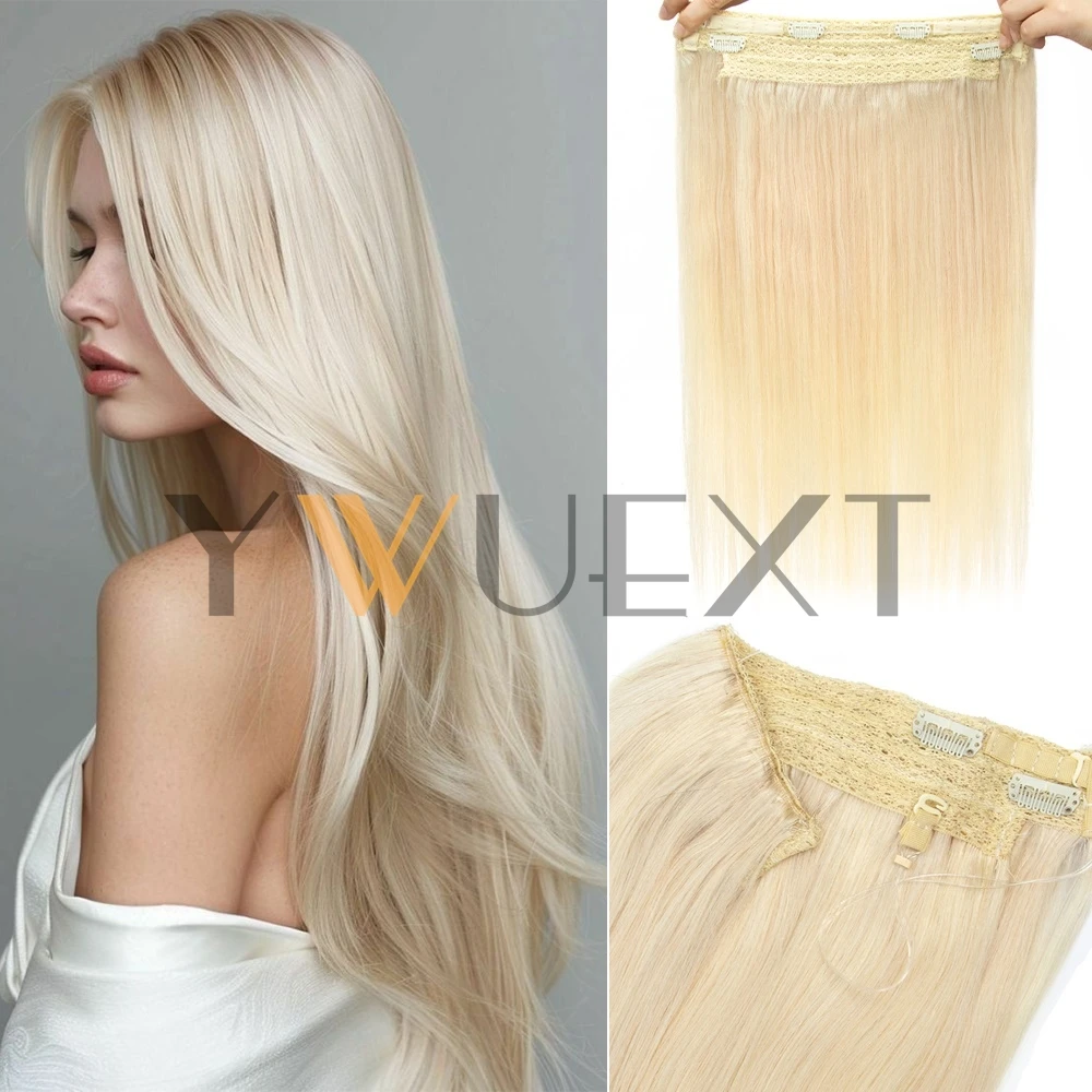 60-100g Clip In One Piece Human Hair Extensions 12''-24'' with Adjustable Fish Wire Halo Hair Extensions Flip ins 9 Colors