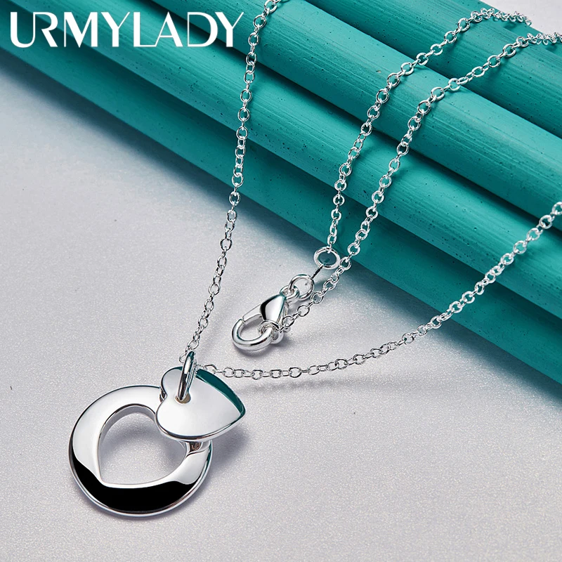 URMYLADY 925 Sterling Silver Round Heart Buckle 16/18/20/22/24/26/28/30 Inch Pendant Necklace For Women Wedding Fashion Jewelry