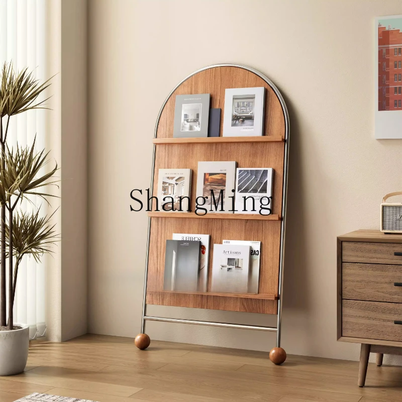

ZYY medieval solid wood magazine rack, living room stainless steel against the wall, book shelf, storage display rack