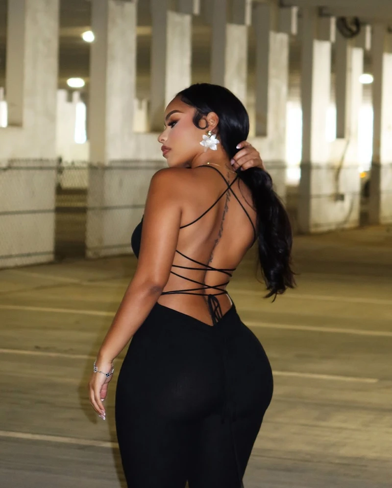 STYLISH LADY Black Hollow Out Rompers and Jumpsuits 2025 Summer Women Spaghetti Strap Backless Bodycon Sexy Club Party Overalls