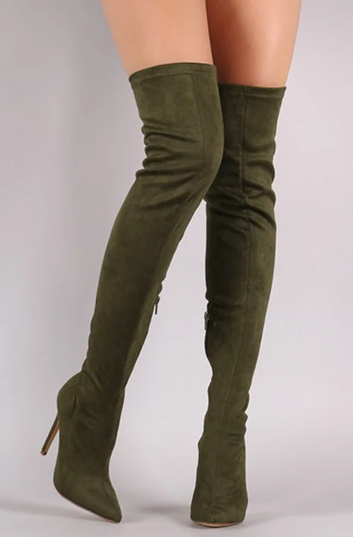 Sexy Stretch Suede 10cm High Heels Thigh Boots Pointed Toe Candy Suede Over The Knee Boots Woman Elastic Booties view 5