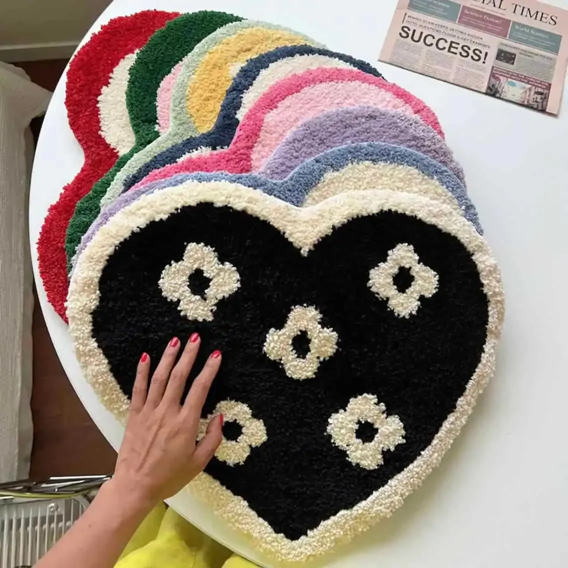 Floor Anti Slip Pad Aesthetic Home Room Decor Heart Shape Tufting Bathroom Mat Soft Rug Bedroom Carpet Doormat