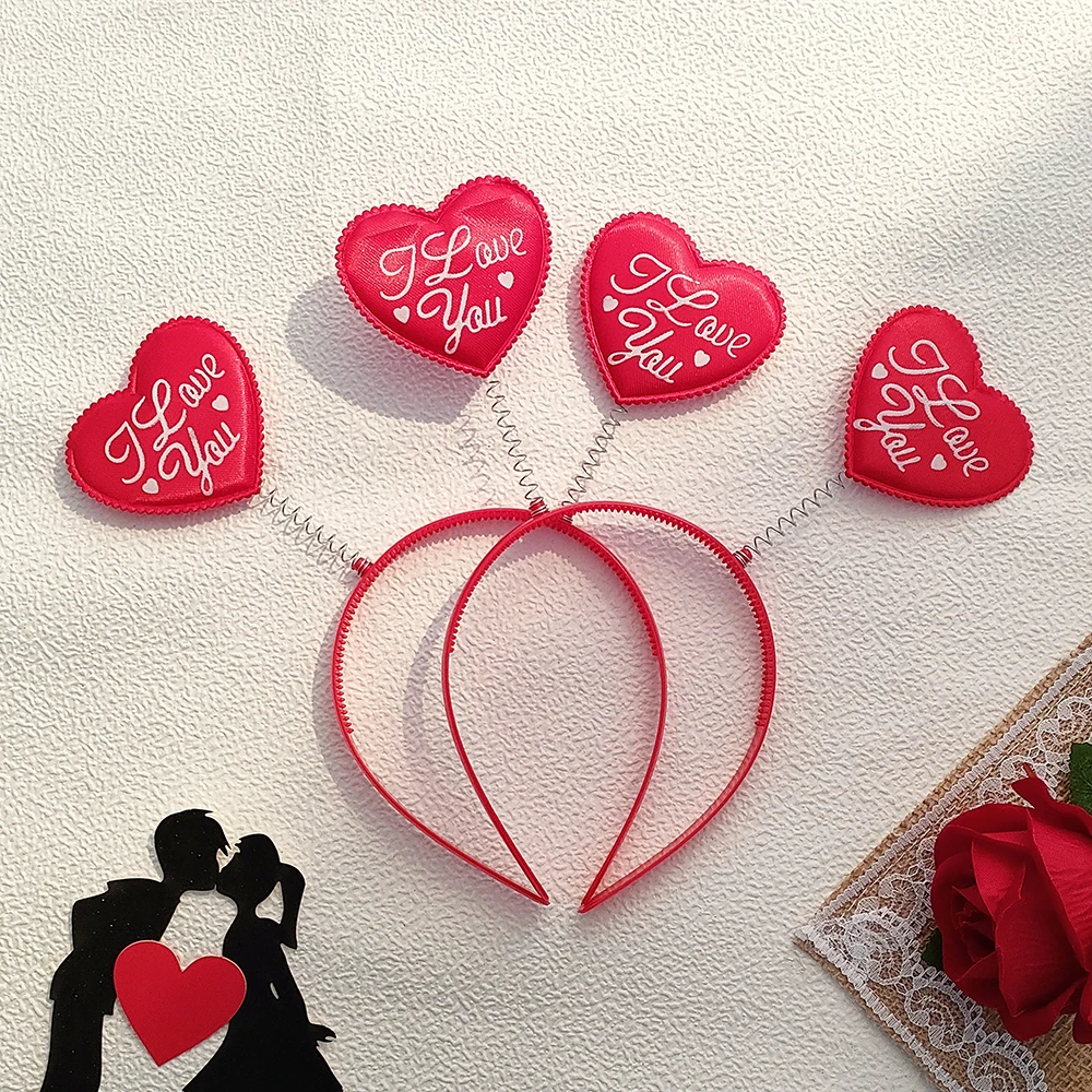 1pc Glitter Red Hearts Headband Pink Love Lips Hair Hoop Headdress Wedding Valentine's Day Girls Hair Accessories Party Supplies