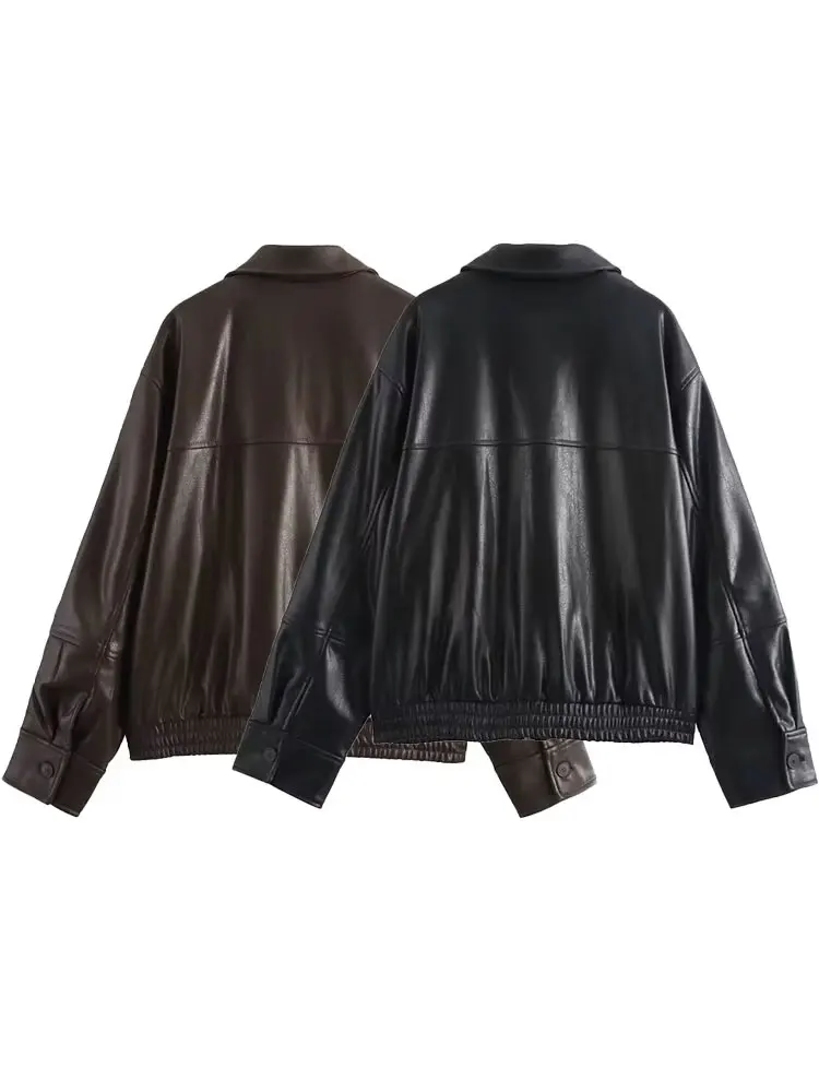 HH Vrouwelijke streetwear stijl jassen effen turn-down kraag lange mouwen zakken rits herfst jassen vrouw 2024 trendy 2 kleuren