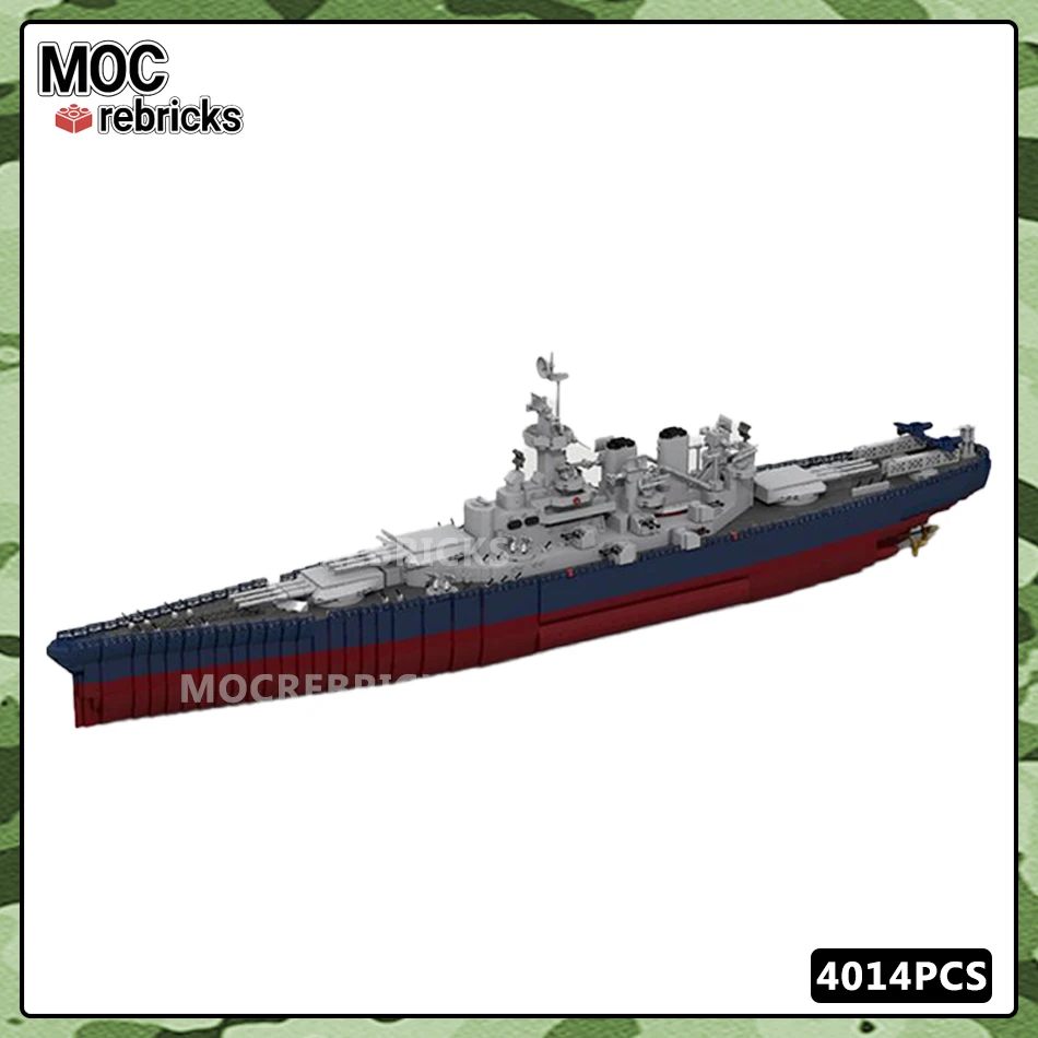 Bloques de construcción MOC de nave azul de la Segunda Guerra Mundial, serie militar, modelo DIY, montaje de alta dificultad, juguetes de ladrillos, regalo de cumpleaños para niños