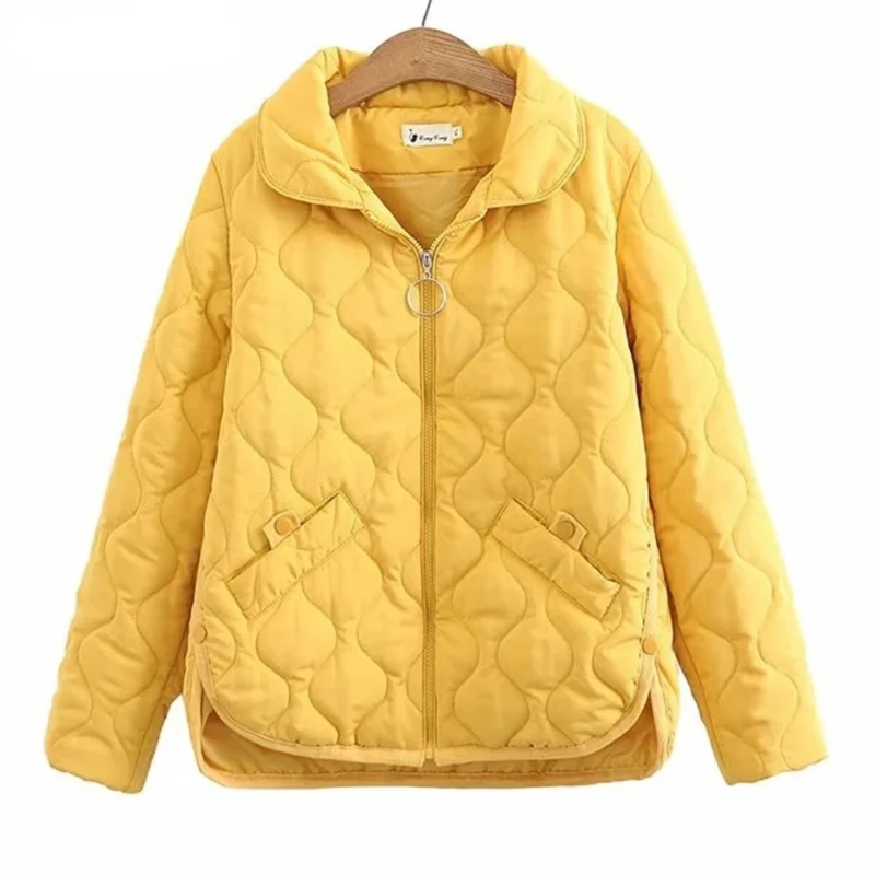 Women Clothing Short Parka New Autumn Winter Thin Padded Jacket Warm Simple Loose Buttons Split On Both Sides Quilted Coat 2023