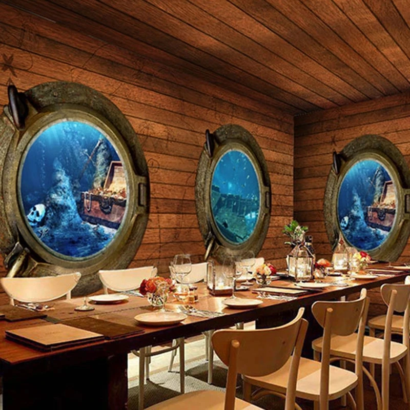 Custom 3D Pirate Wood Mural Self Adhesive Wallpaper Retro Adventure Theme Bar Restaurant Coffee Shop treasure Living room Hotel