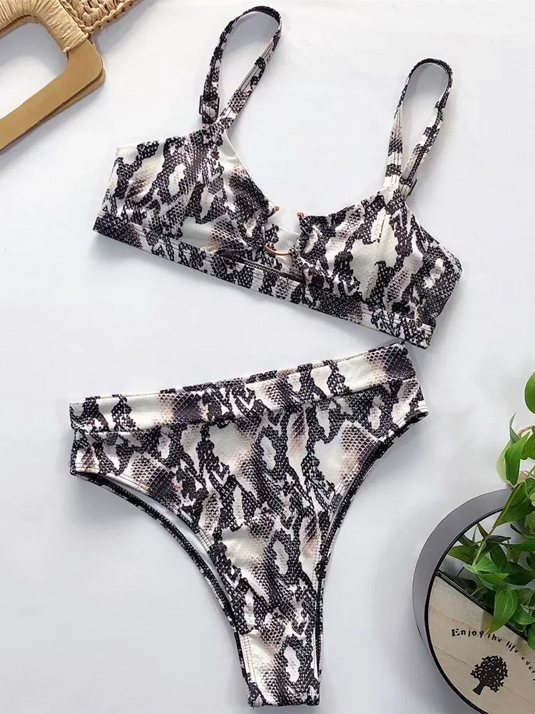 Sexy Slang Gedrukt Vrouwelijk Badpak Hoge Taille Bikini Vrouwen Badmode Tweedelige Bikini Set Hollow Out Badpak Zwemkleding Dame