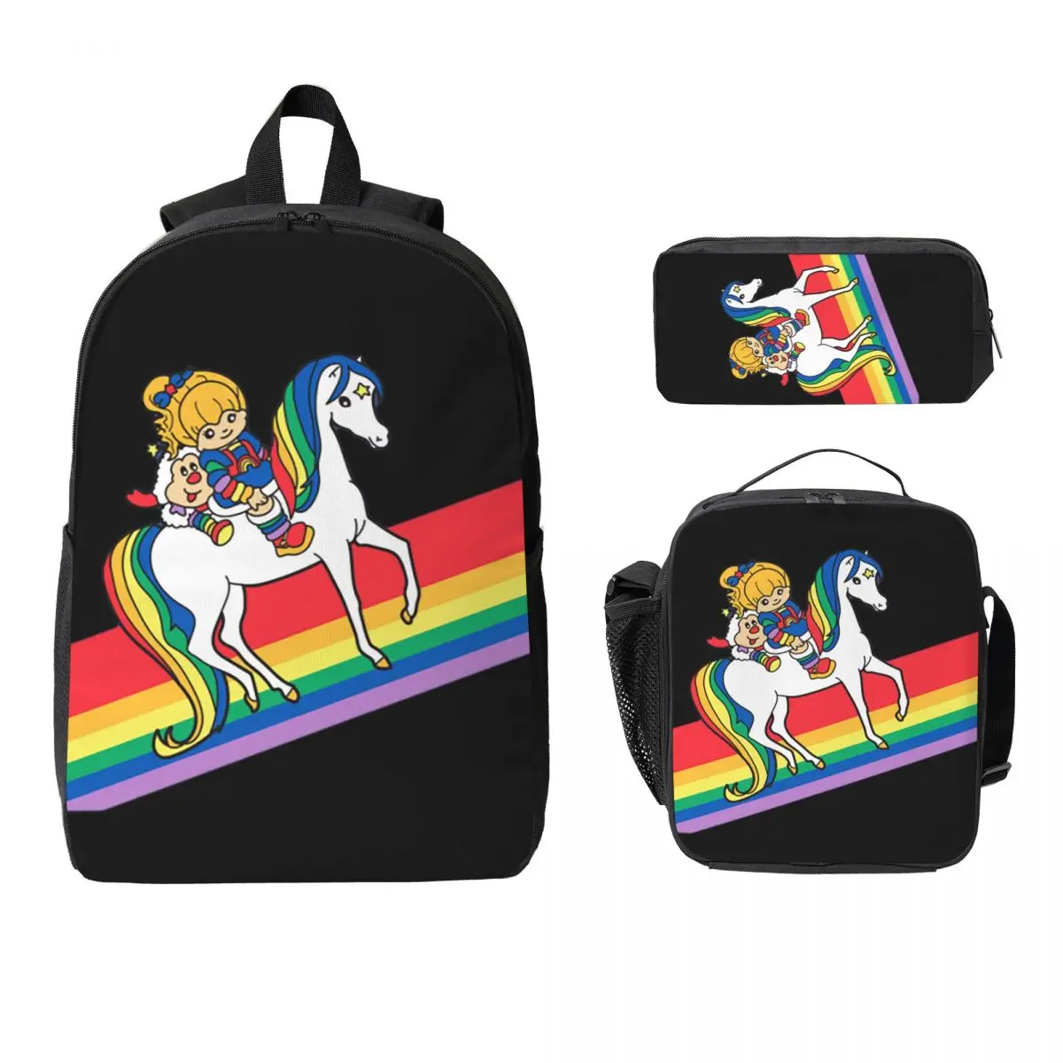 

Rainbow Brite And Friends 80s Cartoon Backpack Boys Girls BookBag School Bag Shoulder Bags 3ps Insulated Lunch Bag Pencil Case