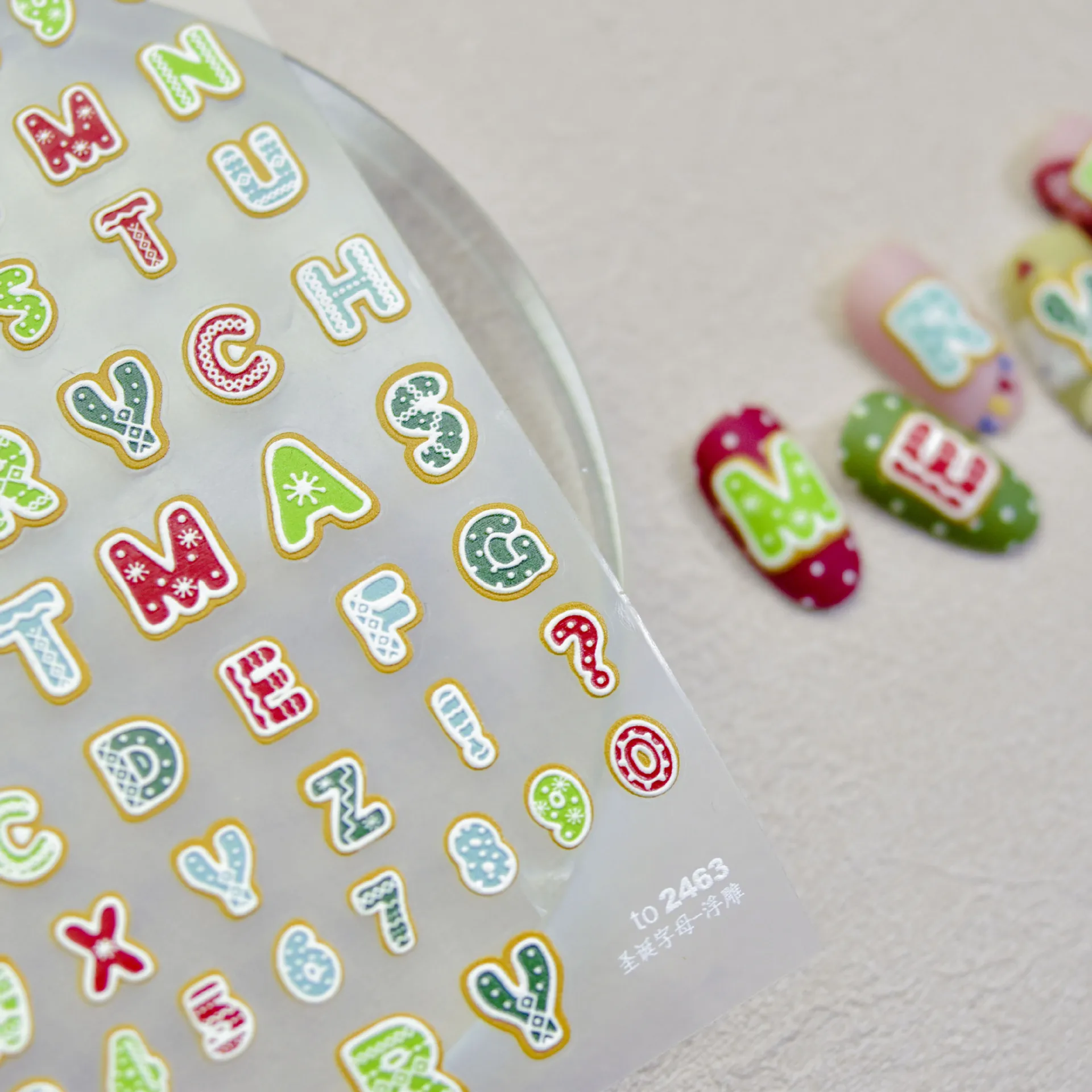 Nail Art Stickers Embossed Christmas Alphabet Japanese Trendy Self Adhesive Film Decals Colorful Light Manicure Decor for Kids