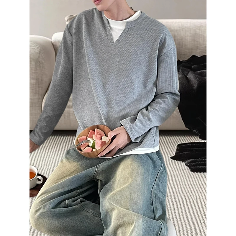 

M-XXXL Autumn New Style Solid Color Long Sleeve T-Shirt Fake Two-Piece Layered Top Women's Men's Fashion Casual Streetwear 3XL