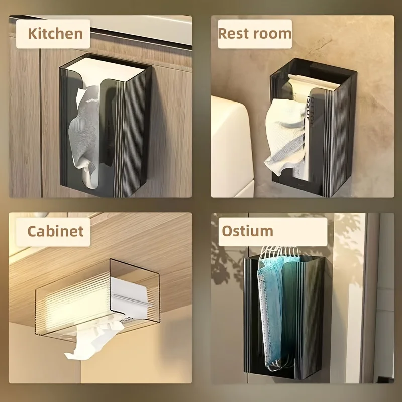 Punch Free Multipurpose Tissue Storage Box Transparent Kitchen Bathroom Wall Mounted Plastic Toilet Paper Masks Storage