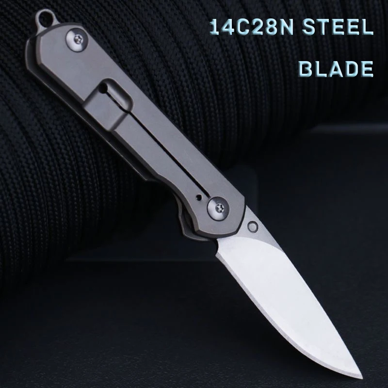 14C28N Steel Blade Titanium Folding Knife High Hardness Foldable Pocket Knife With Keychain Disassembly Express Open Box EDC Too
