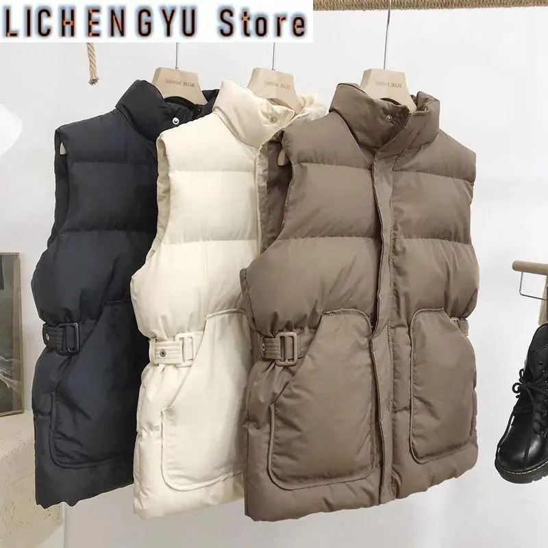 

New Winter Down Cotton Vest Jacket Women's Sleevele Stand Parkas Warm Short Vest Coat Female Waistcoat Overcoat Ladies Tops