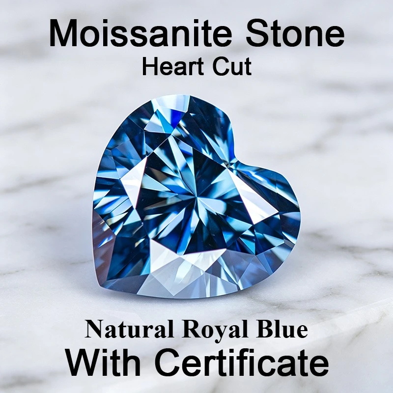 Moissanite Stone Heart Cut Natural Royal Blue Lab Grown Gemstone for Charms Jewelry Making Pass Diamond Tester with Certificate
