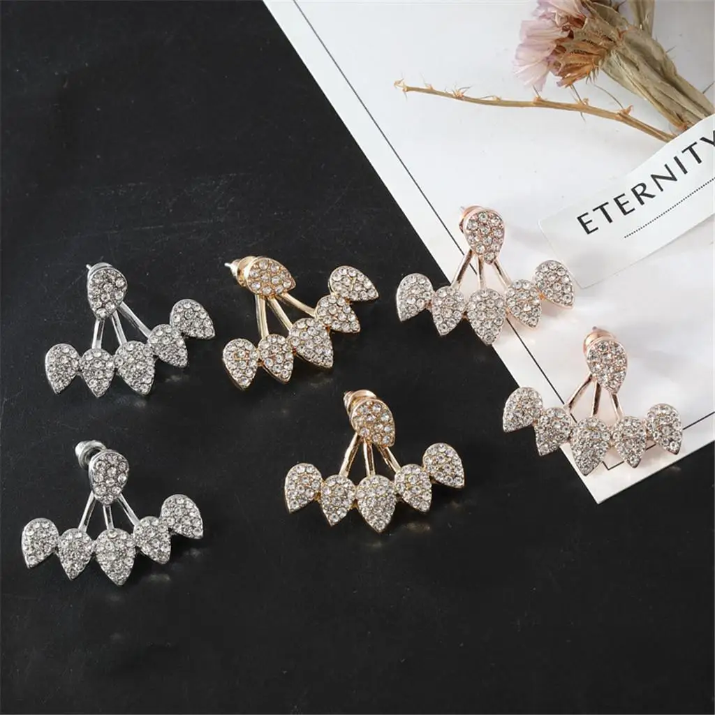 Crystal Rhinestone Ear Jackets Detachable Front and Back Alloy Stud Earrings Luxury Jewelry for Christmas Birthday