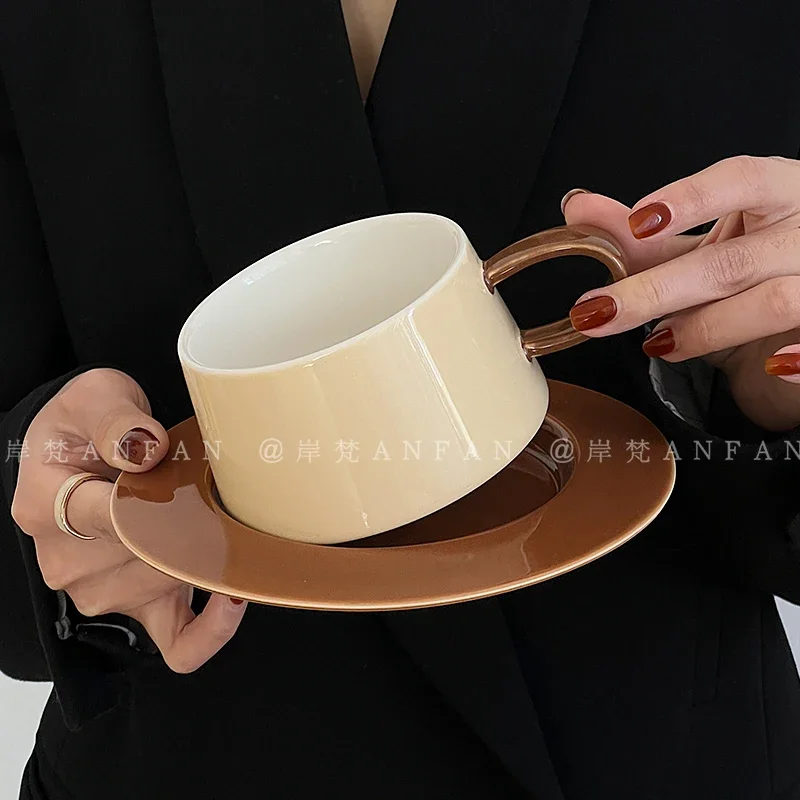 

Bone China Coffee Set European Terracotta Cups Latte Serving Trio Vintage Ceramic Afternoon Tea Gift Brunch Tableware Luxury