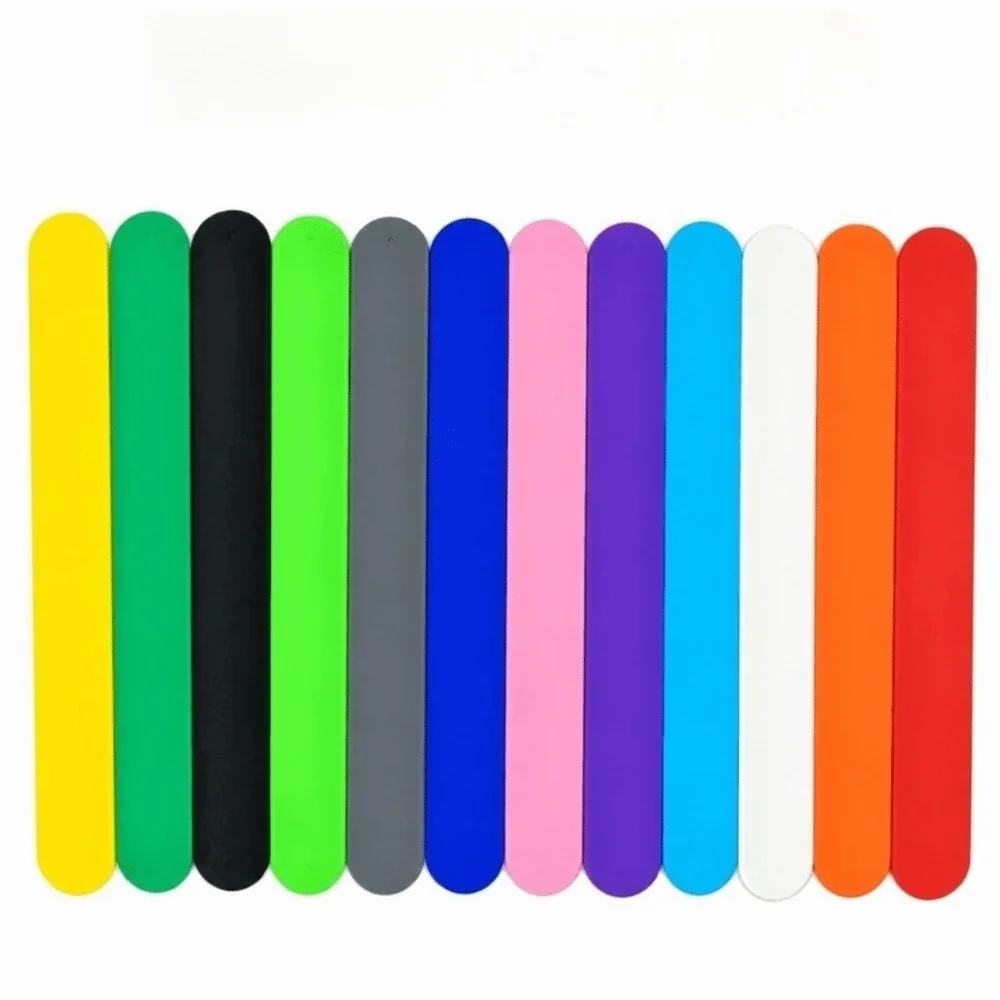 10Pcs Flexible Wrapping Paper Roll Holder Clip Silicone Solid Color Slap Bracelets Self-Rolling Soft Wristbands