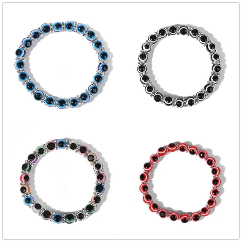 10pc Colorful Turkish Blue Evil Eye 8mm Beads Handmade Elasticity Bracelet for Men Women Yoga Reiki Jewelry