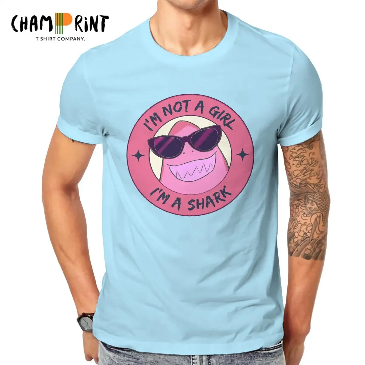 Nimona Shark Girl T Shirt Men Cotton Vintage T-Shirts Round Collar Ballister Blackheart Tees Short Sleeve Clothing Plus Size