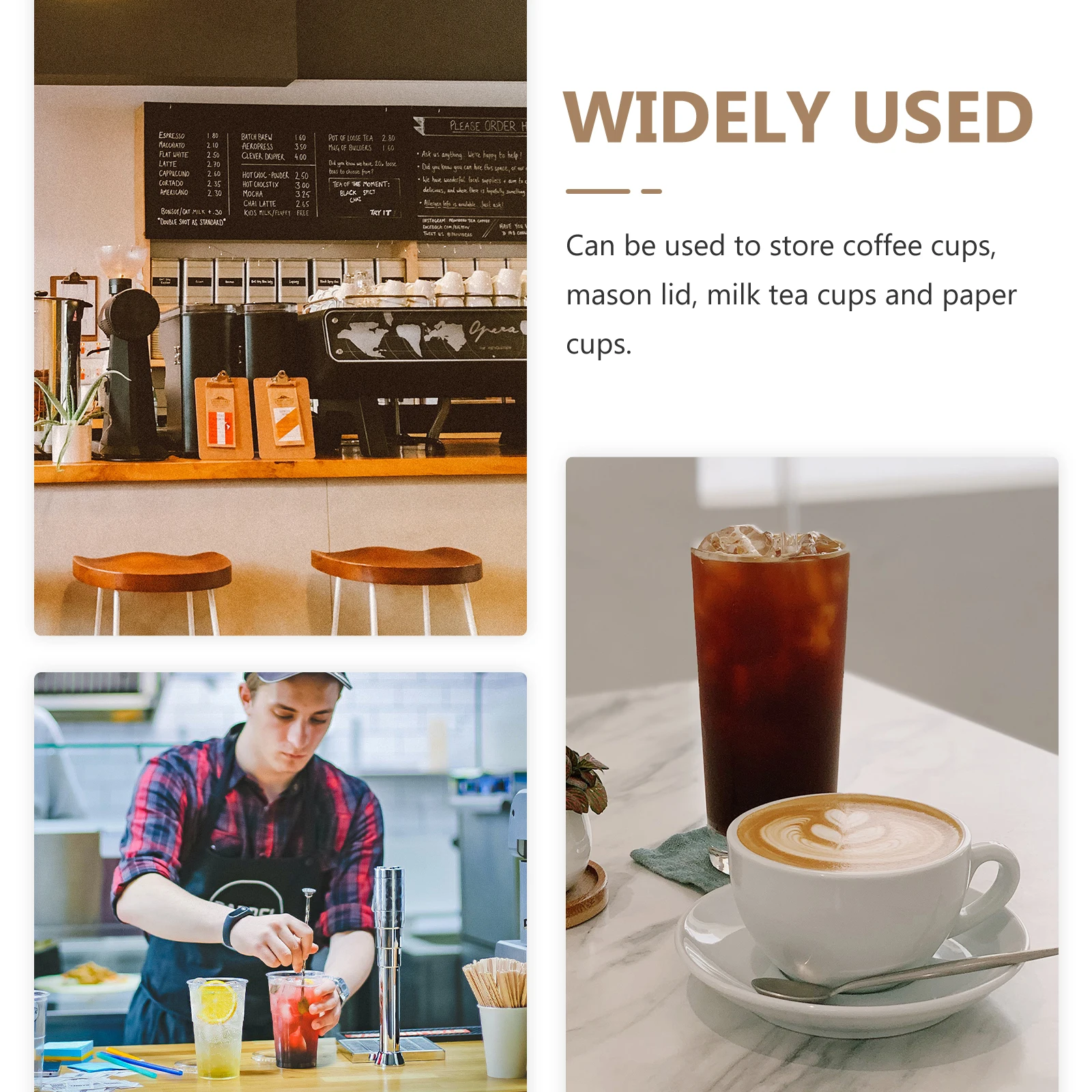 

Bamboo Paper Cup Holder Stand 3-Grid Organizer Mason Lid Storage Rack Coffee Tea Cup Display Coffee Station Organizer